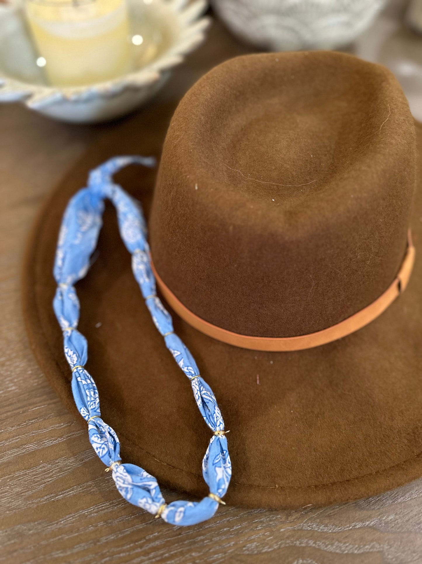 Blue/White Floral Bandana Style Necklace