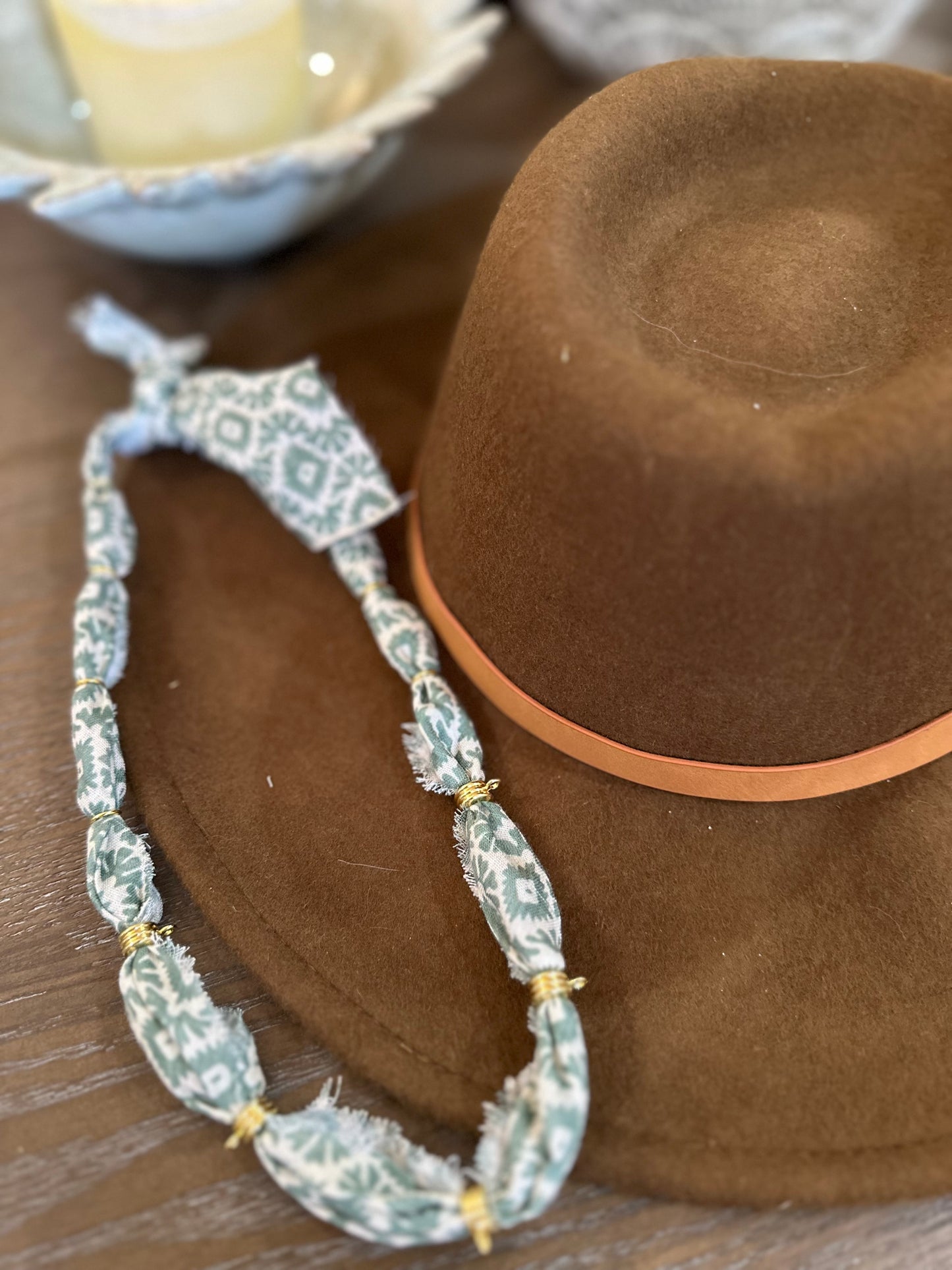 Green/Cream Aztec Print Bandana Style Necklace