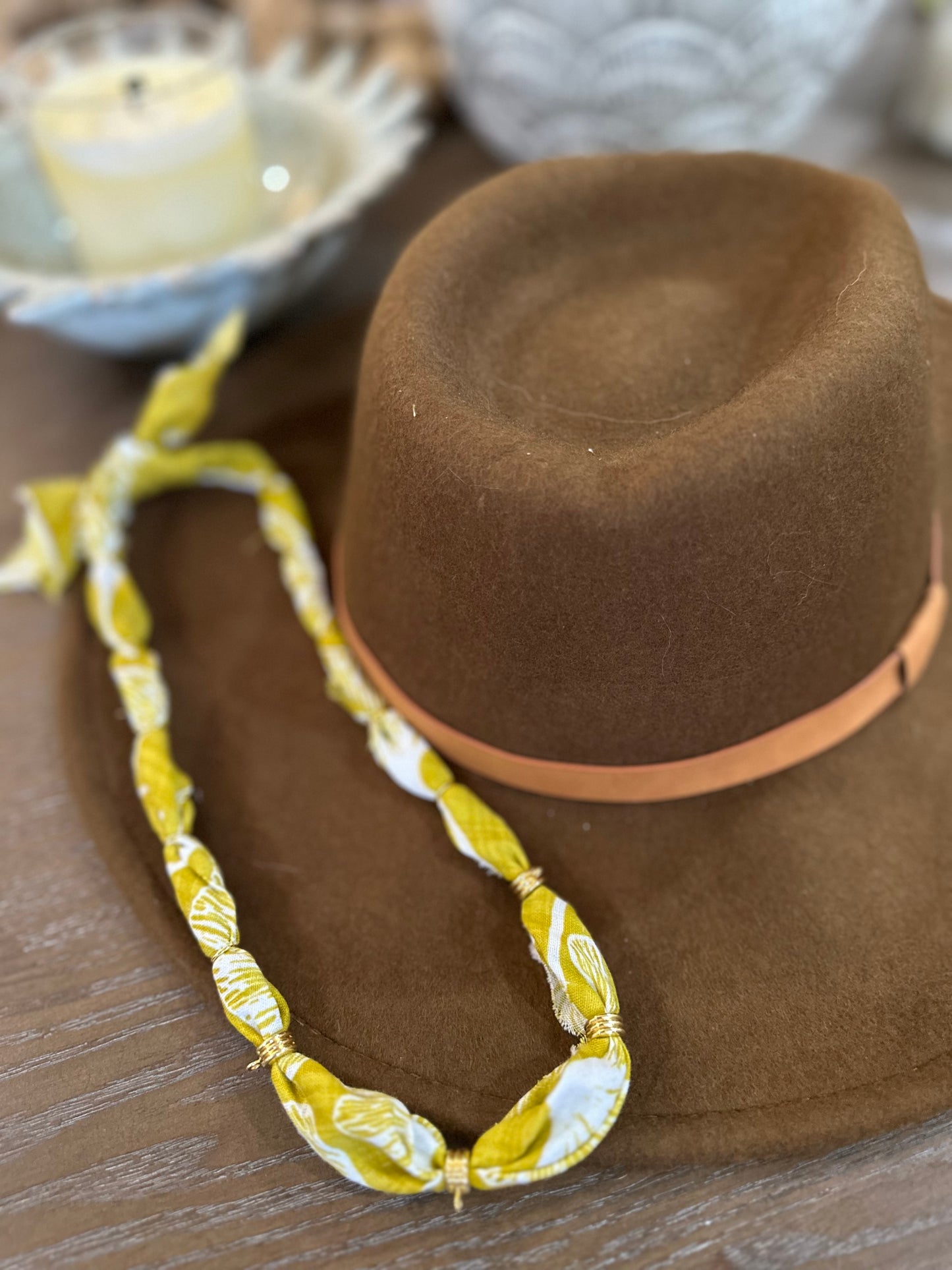 Yellow Floral Print Bandana Style Necklace
