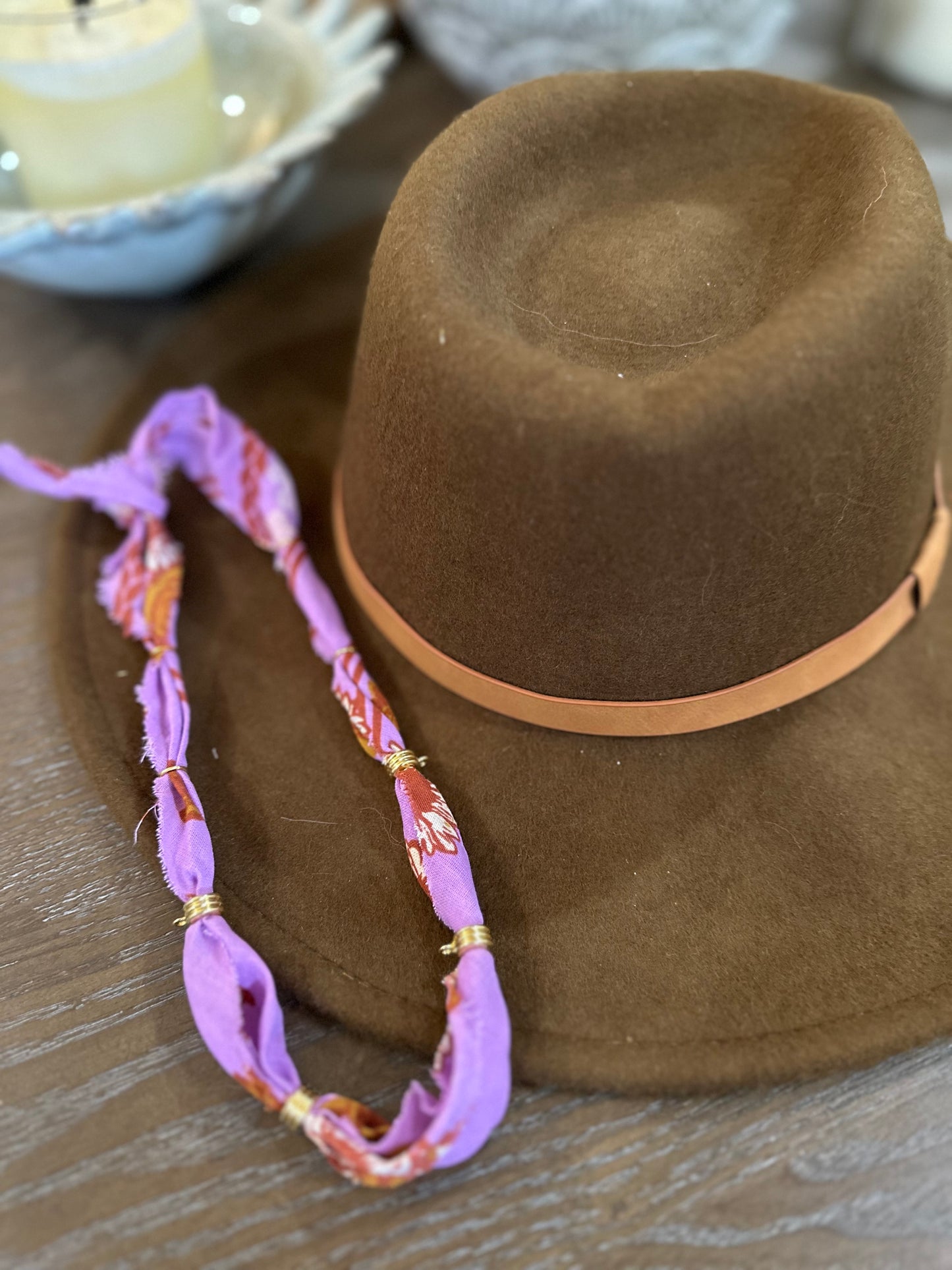 Lavender Floral Print Bandana Style Necklace