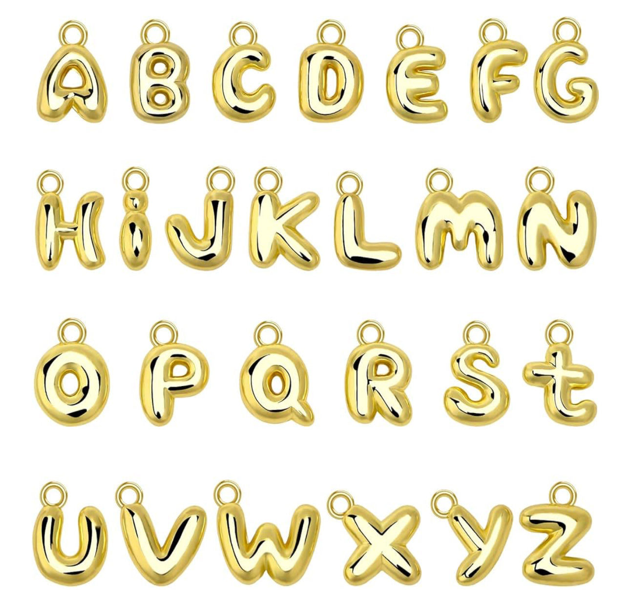 Gold Bubble Letter Charm- P