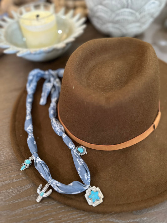 Blue/White Aztec Print Bandana Style Necklace