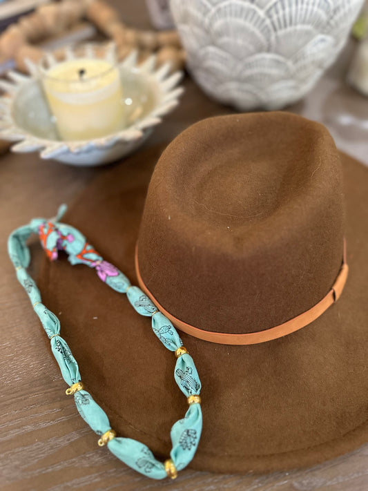 Turquoise Cactus Print Bandana Style Necklace