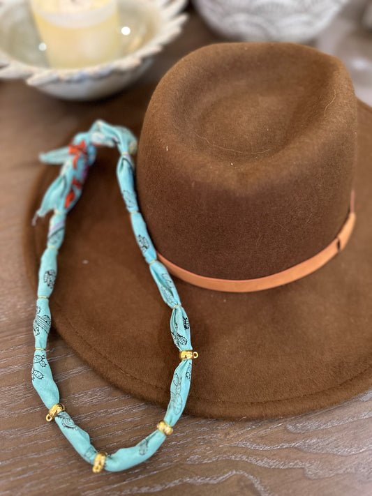 Turquoise Cactus Print Bandana Style Necklace