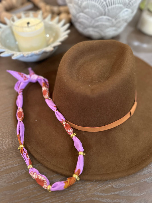 Lavender Floral Print Bandana Style Necklace