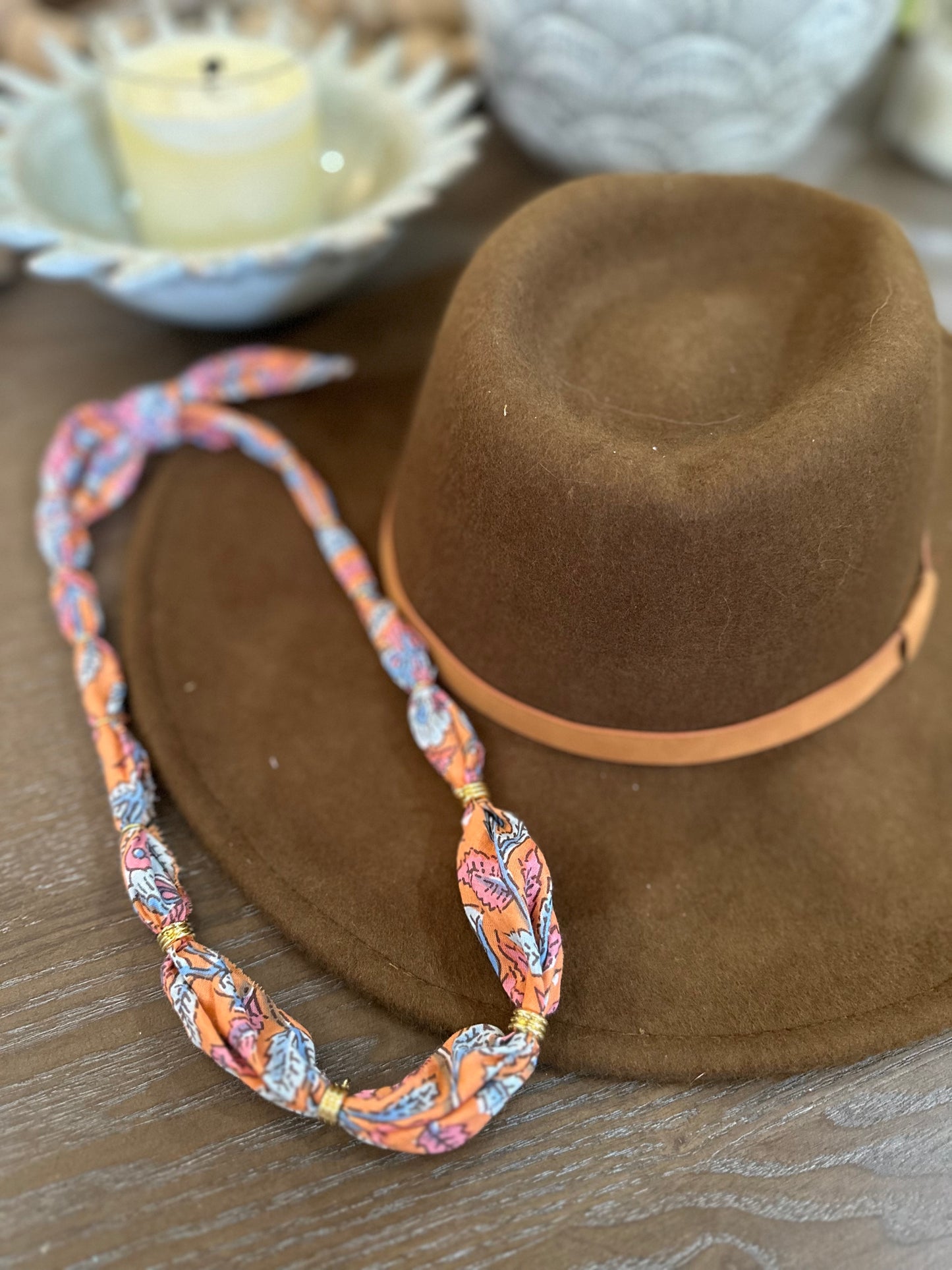 Coral/Pink/Turquoise Floral Print Bandana Style Necklace