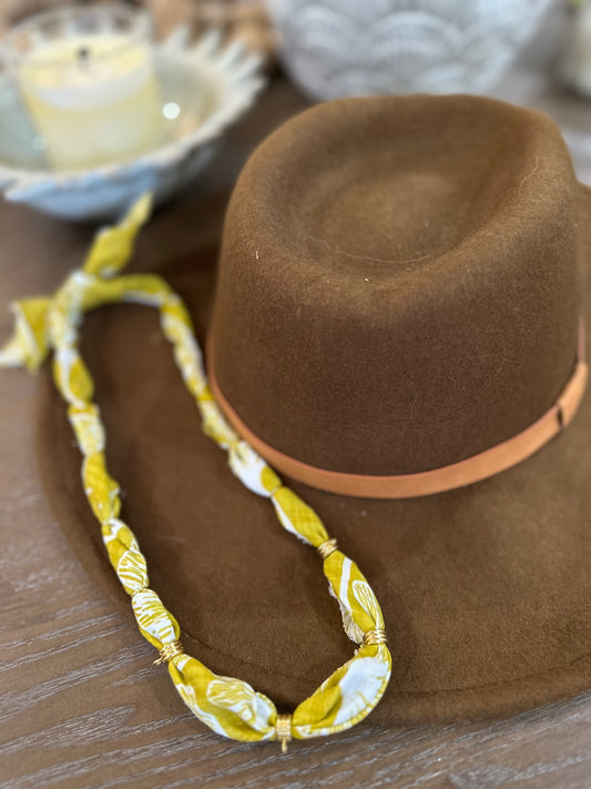 Yellow Floral Print Bandana Style Necklace