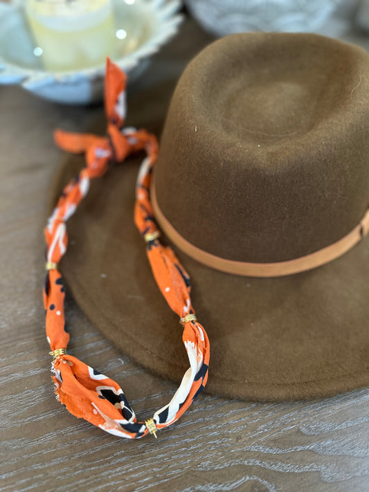 Orange/Black/Cream Bandana Style Necklace