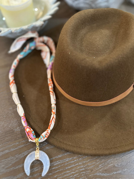 Cream/Turquoise/Orange Bandana Style Necklace