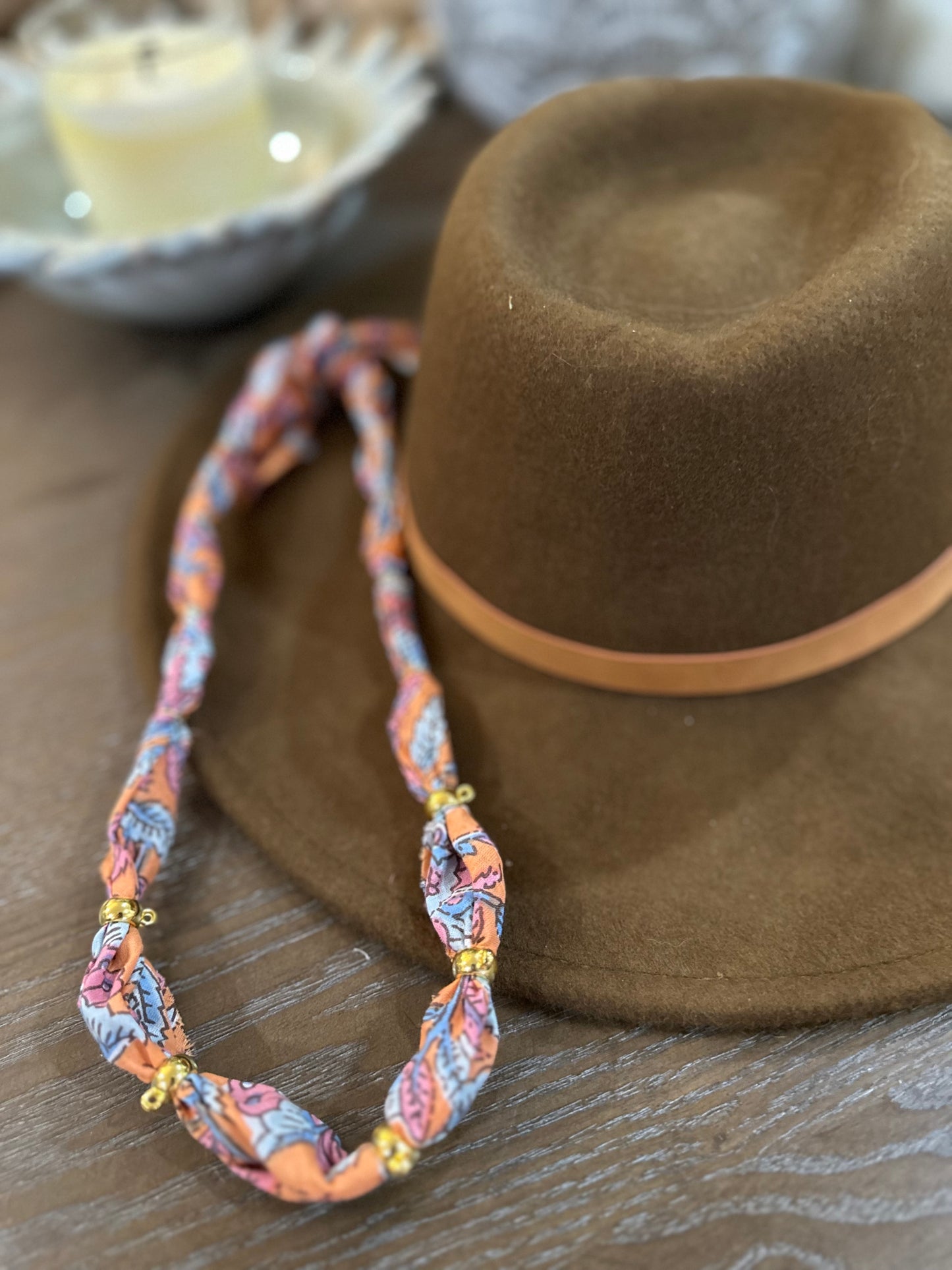 Orange/Pink/Turquoise Floral Print Bandana Style Necklace