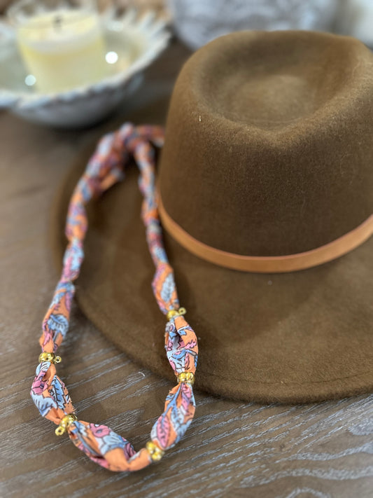 Orange/Pink/Turquoise Floral Print Bandana Style Necklace