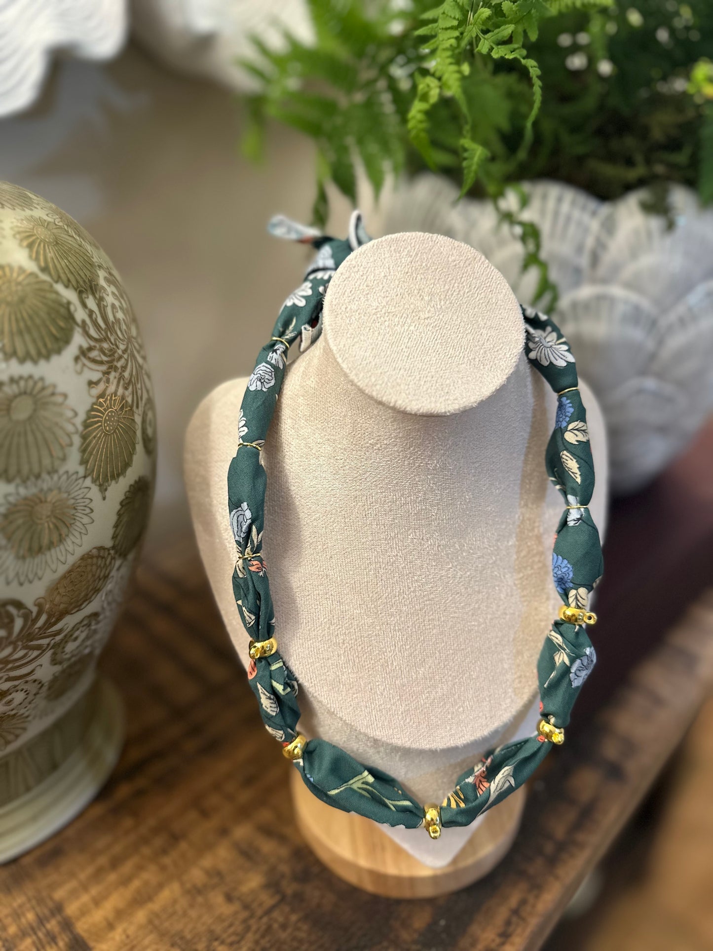 Green Floral Bandana Style Necklace