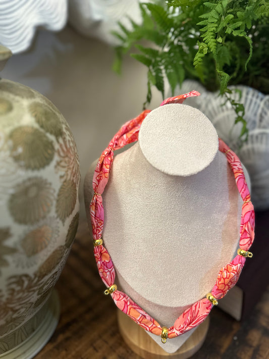 Pink & Orange Floral Bandana Style Necklace