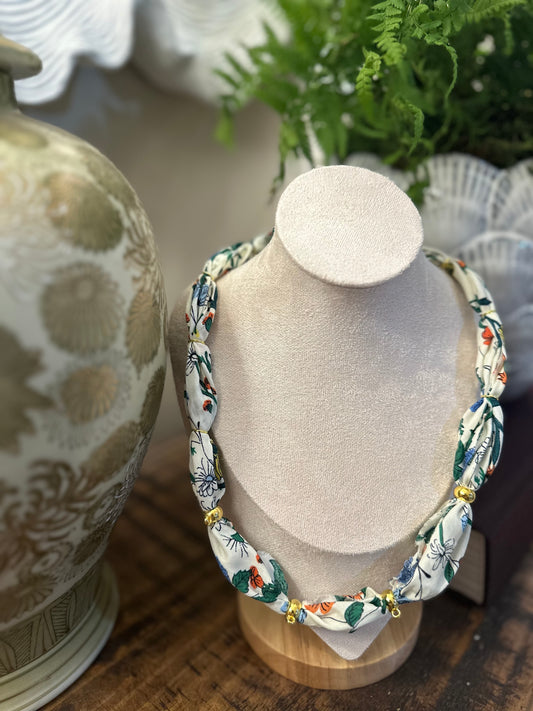 Cream Floral Bandana Style Necklace