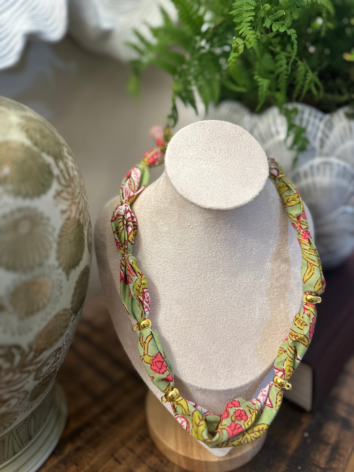Green & Pink Floral Bandana Style Necklace