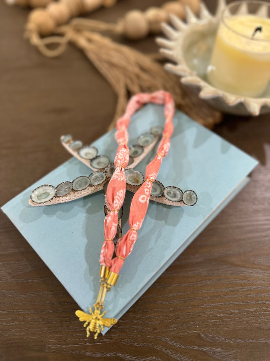 Coral Bandana Gold Charm Clasp Necklace