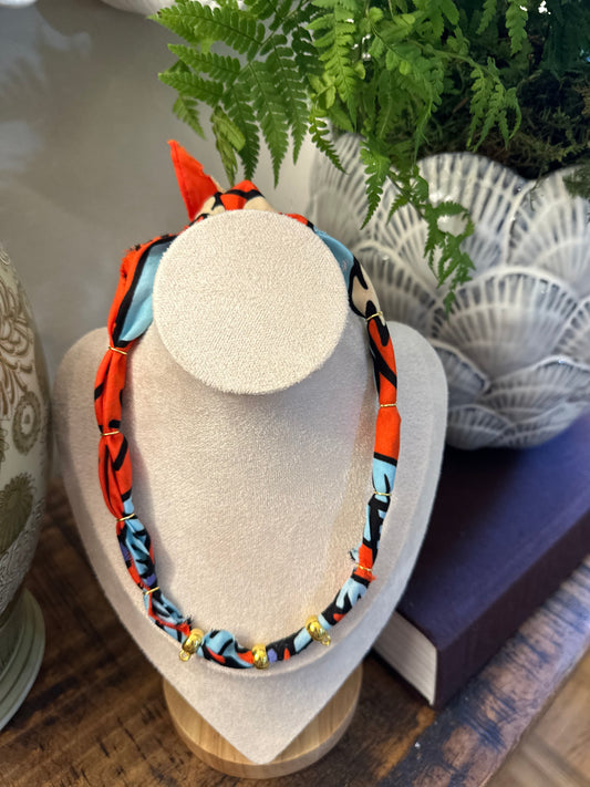 Red/Orange/Turquoise Bandana Style Necklace