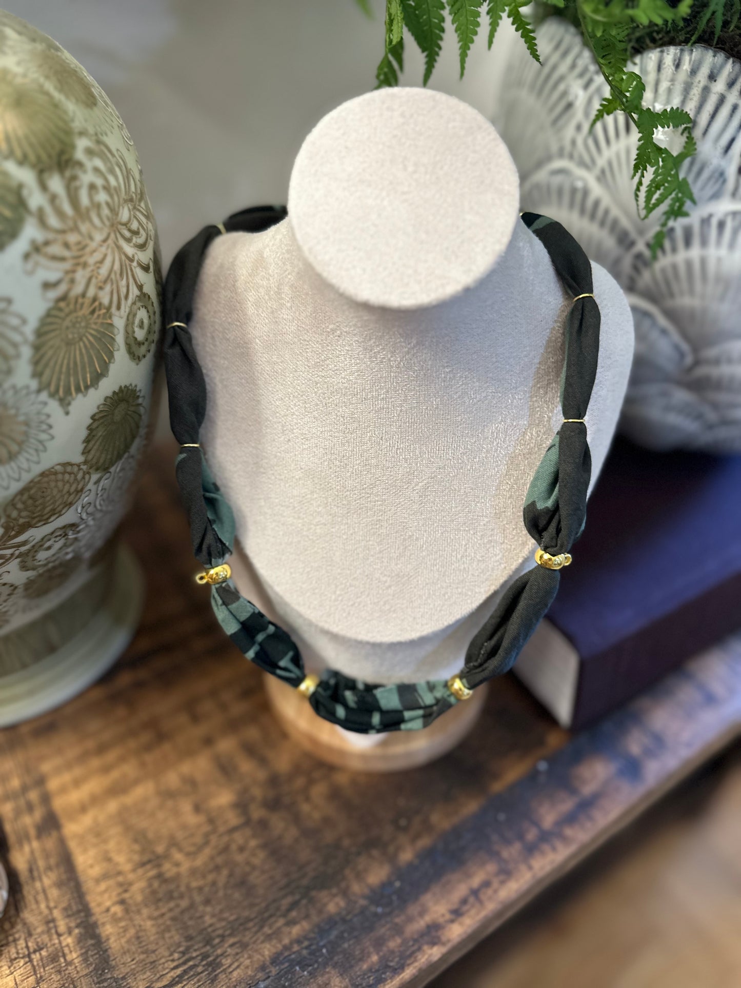 Dark Green Bandana Style Necklace