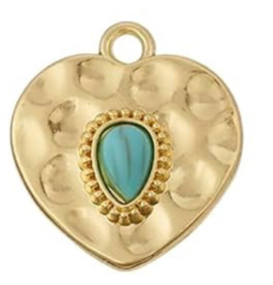 Gold Turquoise Heart Charm