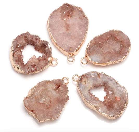 Gold Plated Natural Crystal Gemstone Charm